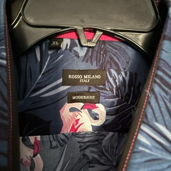 Rosso Milano Blue Floral Short Sleeve Button-Up Shirt Men's XL - Picture 2 of 8